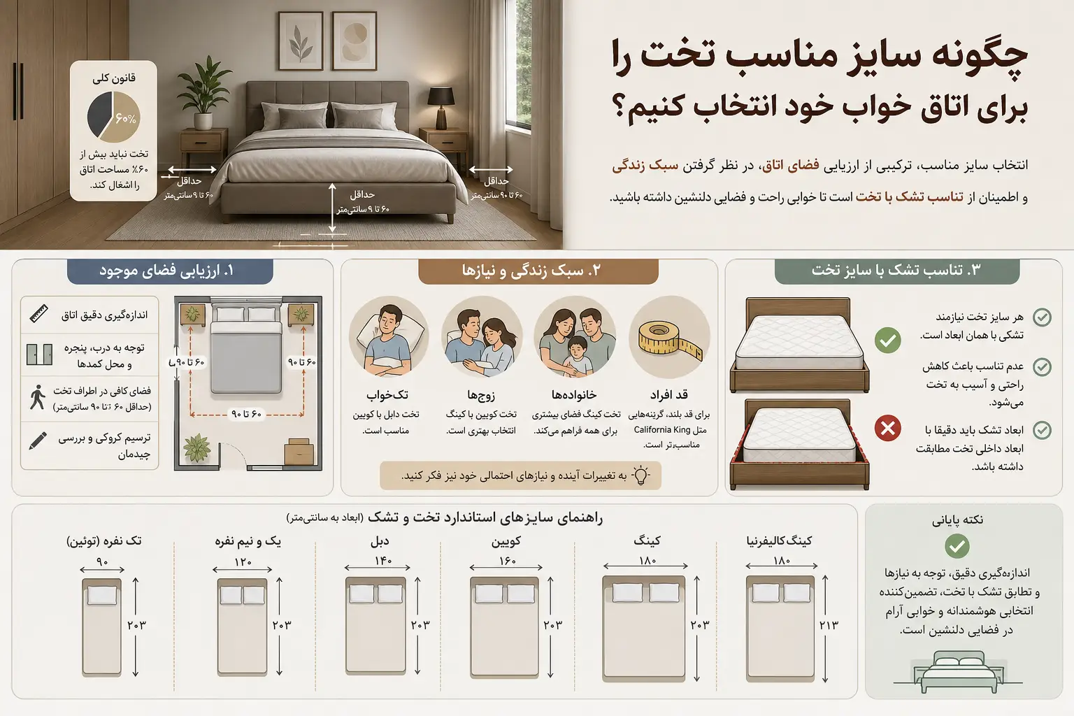 چگونه سایز مناسب تخت را برای اتاق خواب خود انتخاب کنیم؟